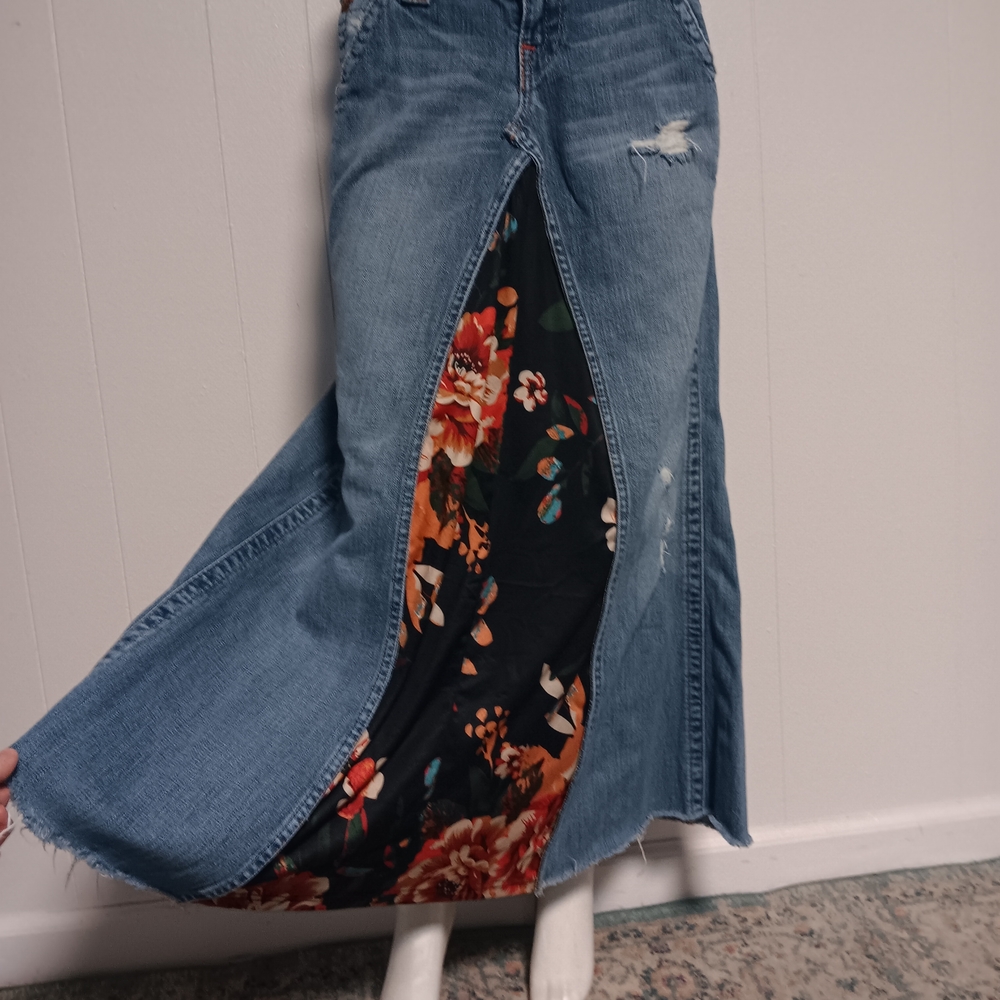 True Religion Denim Skirt with Floral Accent